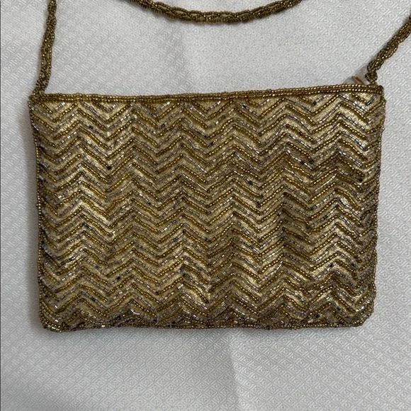 La Regaie Gold Chevron Crossbody Evening Bag Vintage Y2K - Picture 6 of 7